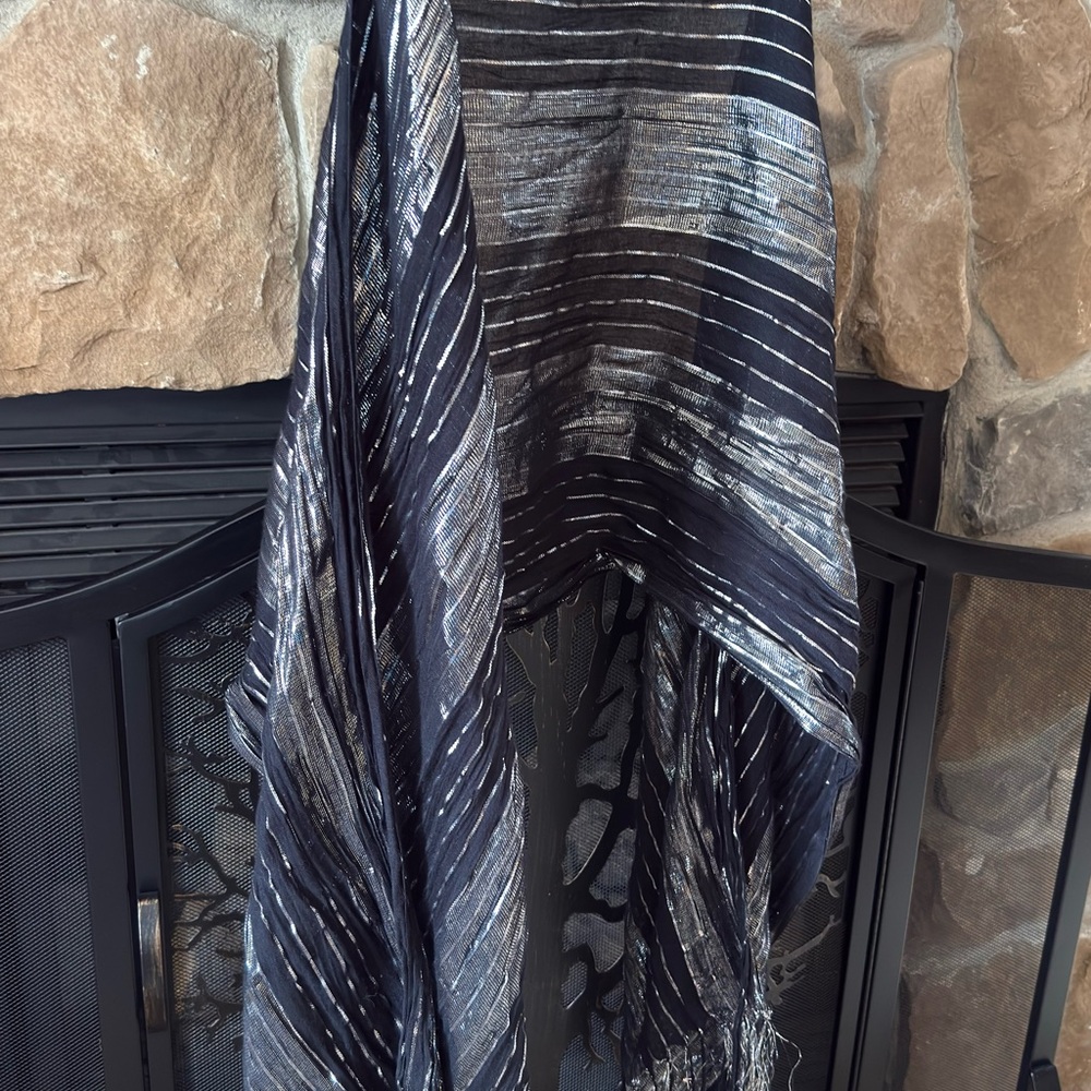 Metallic Black and Silver Metallic Stripe Scarf / Shawl - Picture 5 of 8
